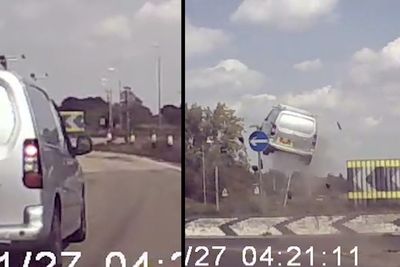 Dashcam Footage – Van Gets Air Over a Traffic Circle