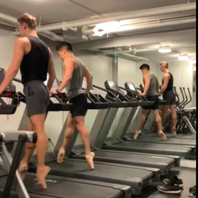 Dancers Gracefully Performs Ballet Routine On Treadmills