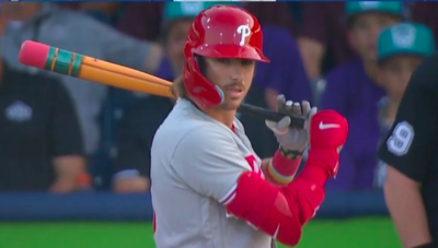 Baseball Player Takes Position With Pencil Like Bat