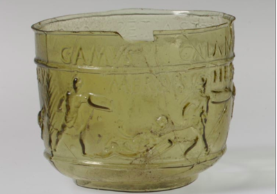 Ancient Rome Souvenir Discovered Which Features A Glass Cup With Gladiator Detail