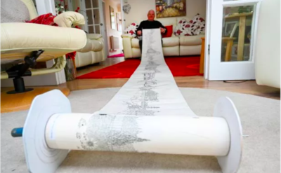 Man Spends Over 50 Years Drawing His Hometown In Britain On A 100 Foot Long Paper